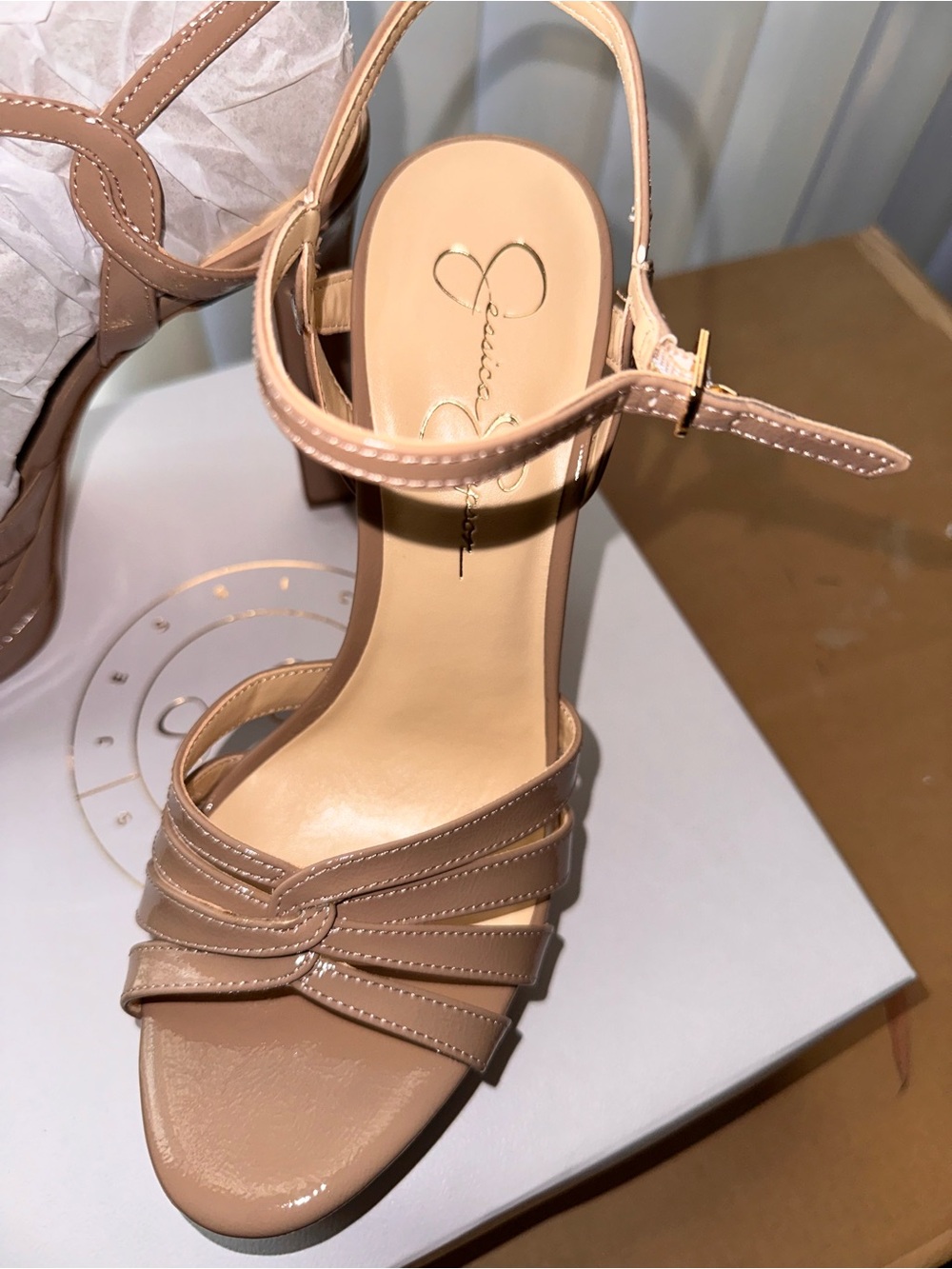 Jessica Simpson Women’s Nude Platform Strappy High Heel Sandals